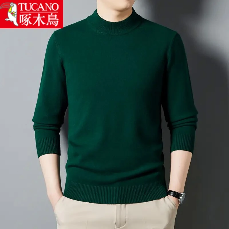 冬季新款男士半高领长袖针织衫韩版纯色保暖毛衣打底衫