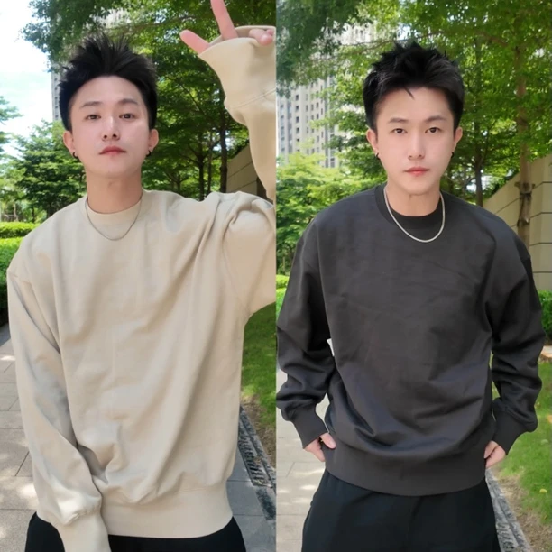 【双囍】420克美式小领口圆领纯色卫衣