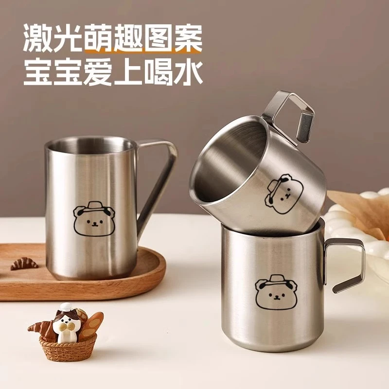 食品级304不锈钢儿童水杯幼儿园宝宝专用喝水杯子防烫防摔小口杯