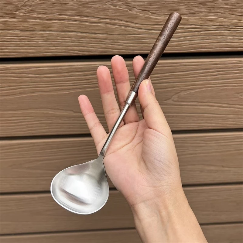 【轻奢胡桃木柄】304不锈钢汤勺稀饭粥勺小号盛汤匙长柄调羹火锅勺