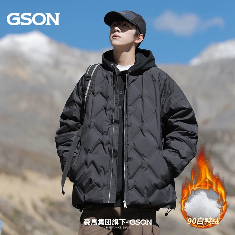 森馬集团GSON羽绒服男士秋冬季美式潮牌白鸭绒加厚保暖棒球领外套