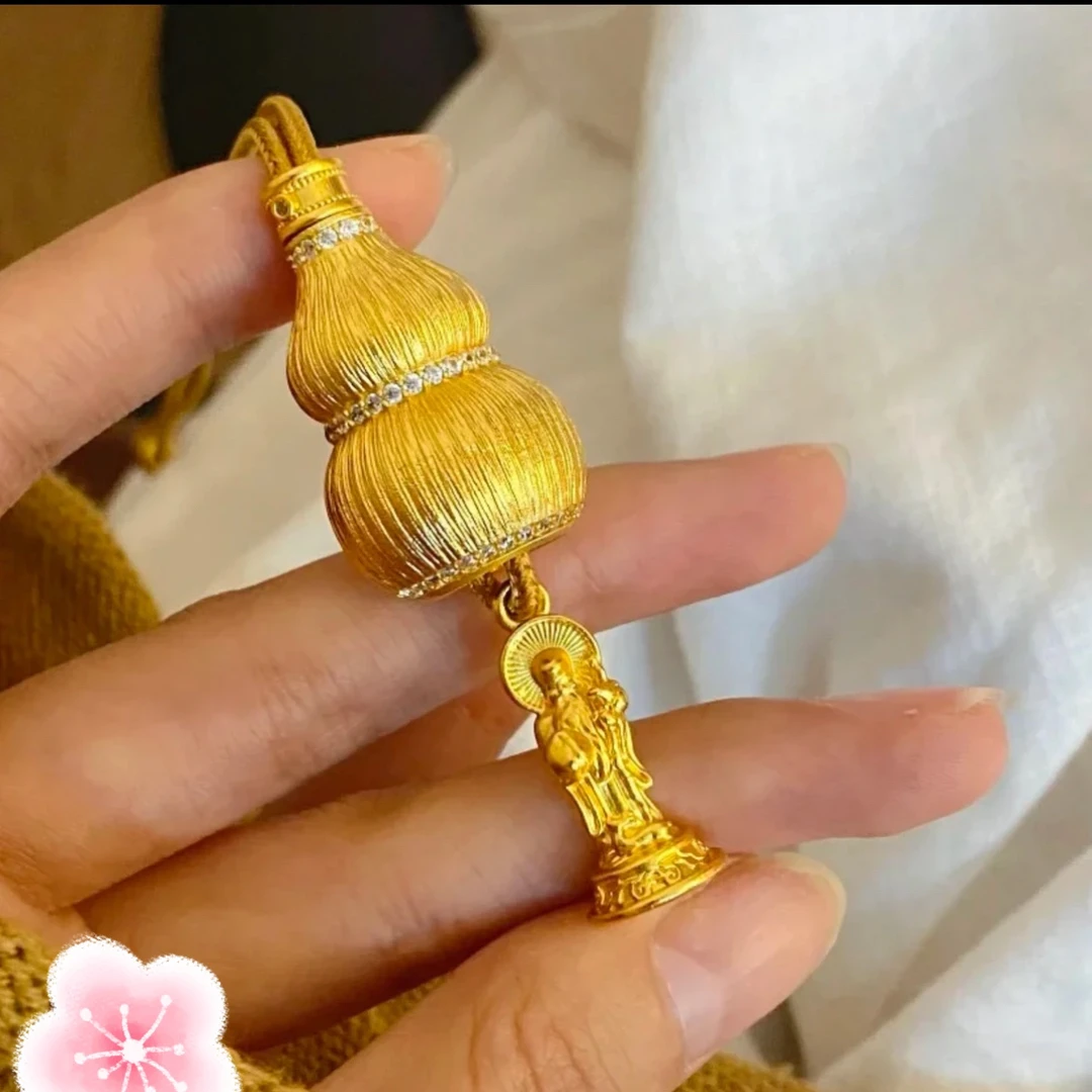 铜合金布艺项链 铜合金福禄寿葫芦项链新中式拉丝设计百搭毛衣链