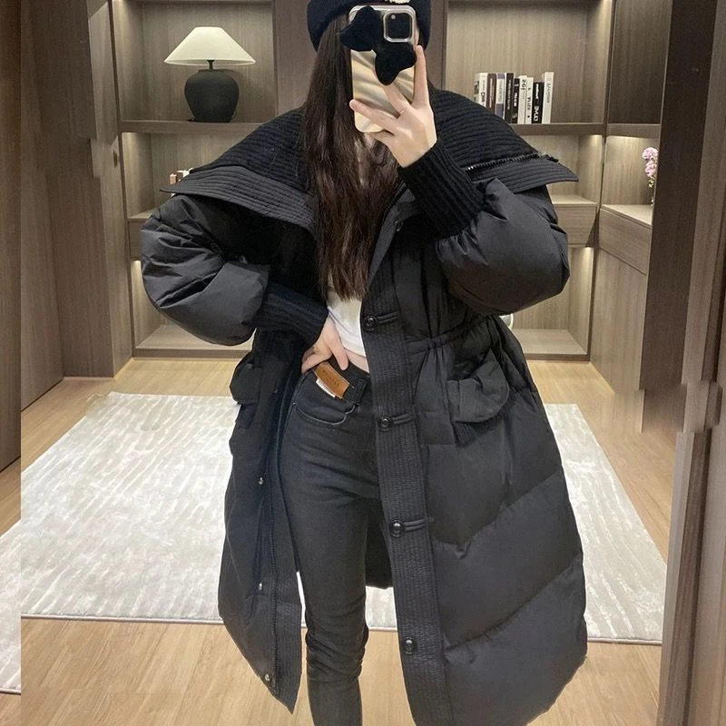 棉服羽绒服女2023冬季新款韩版宽松休闲白鸭绒面包服外套新年战袍