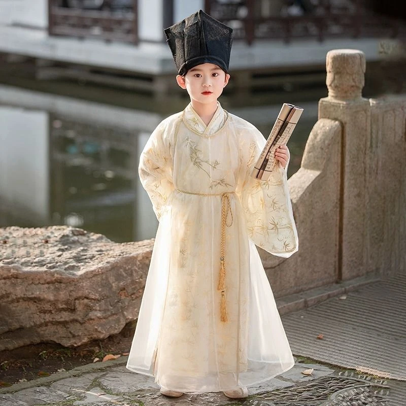 春秋古装国风生唐装幼儿园汉服儿童中秋广袖国学服国潮演出服8岁