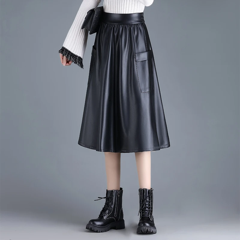 百褶皮裙半身裙女秋冬新款2025中长款高腰小个子伞裙a字大摆裙