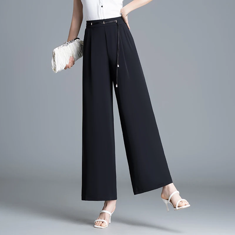 夏季薄款九分裤阔腿裤女高腰宽松直筒显瘦冰凉感小个子大码休闲裤
