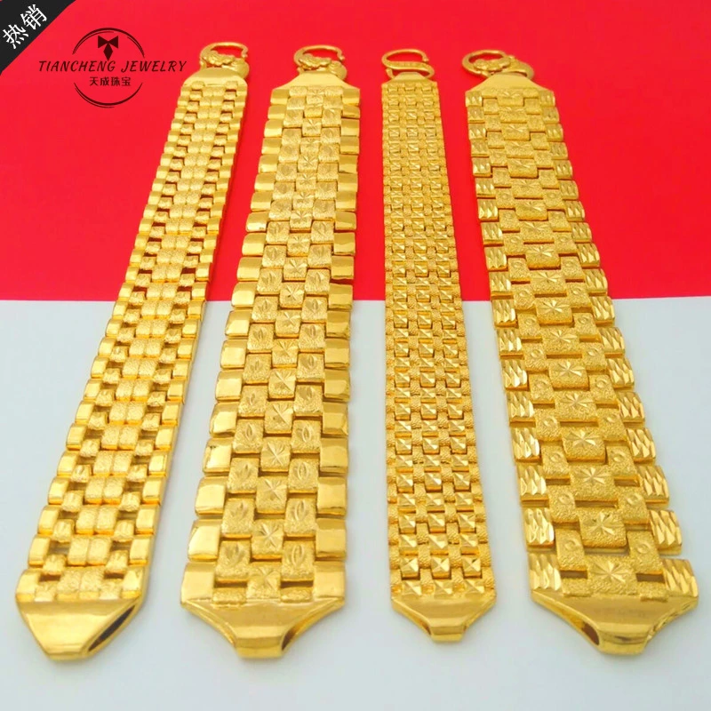 铜合金手链 越南沙晶金手链男黄色手链不掉色 999 金店同款饰品