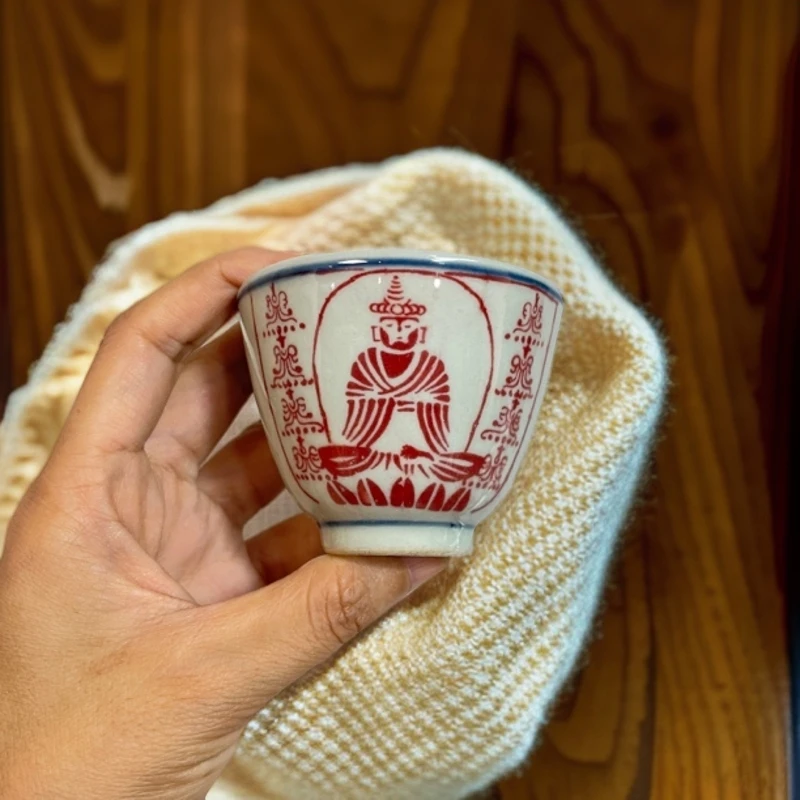 景德镇仿古青花釉里红唐卡心经陶瓷主人杯怀旧复古茶具容量90功夫
