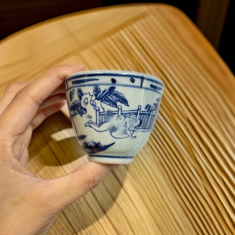 景德镇仿民古釉下出嫁男女图人物陶瓷主人品茗杯复古民间怀旧茶具