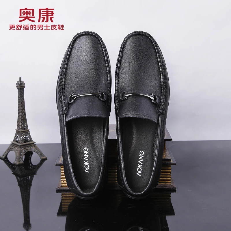 Aokang/奥康新款休闲百搭男士皮鞋套脚鞋软皮软底舒适真皮豆豆鞋