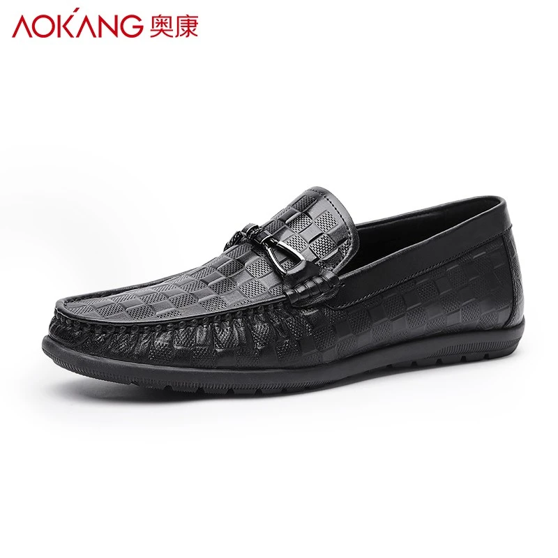 Aokang/奥康男鞋秋季皮鞋男士真皮软底套脚豆豆鞋子男款高档