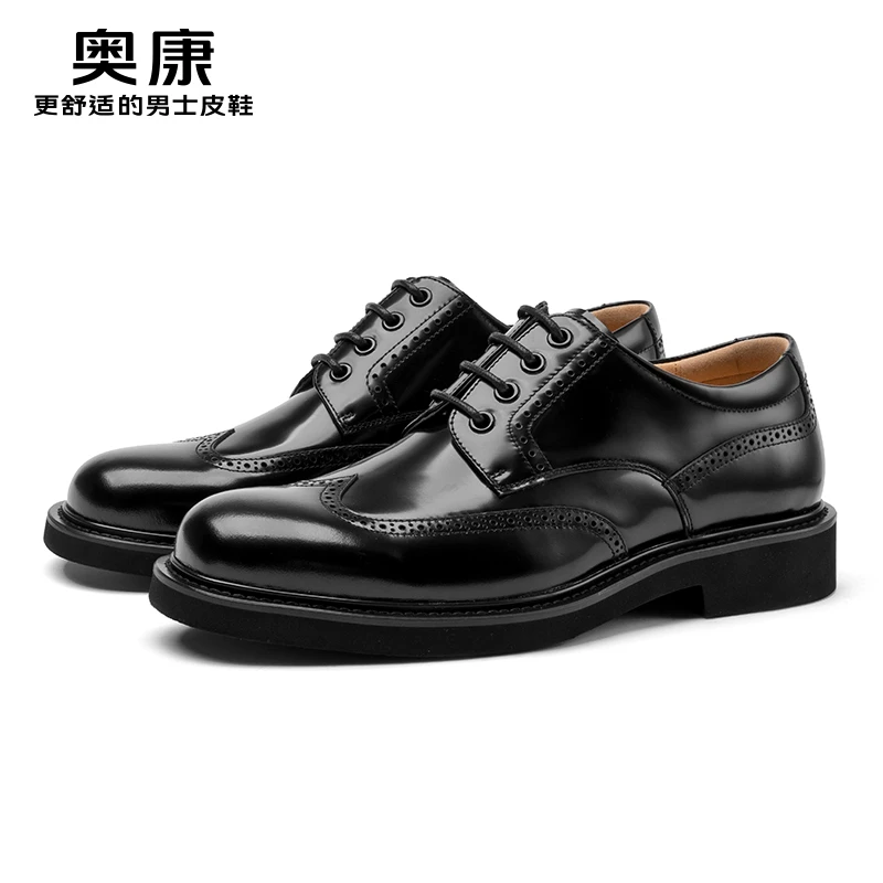 Aokang/奥康男鞋冬季德比男皮鞋英伦风男士百搭增高舒适舒适婚鞋