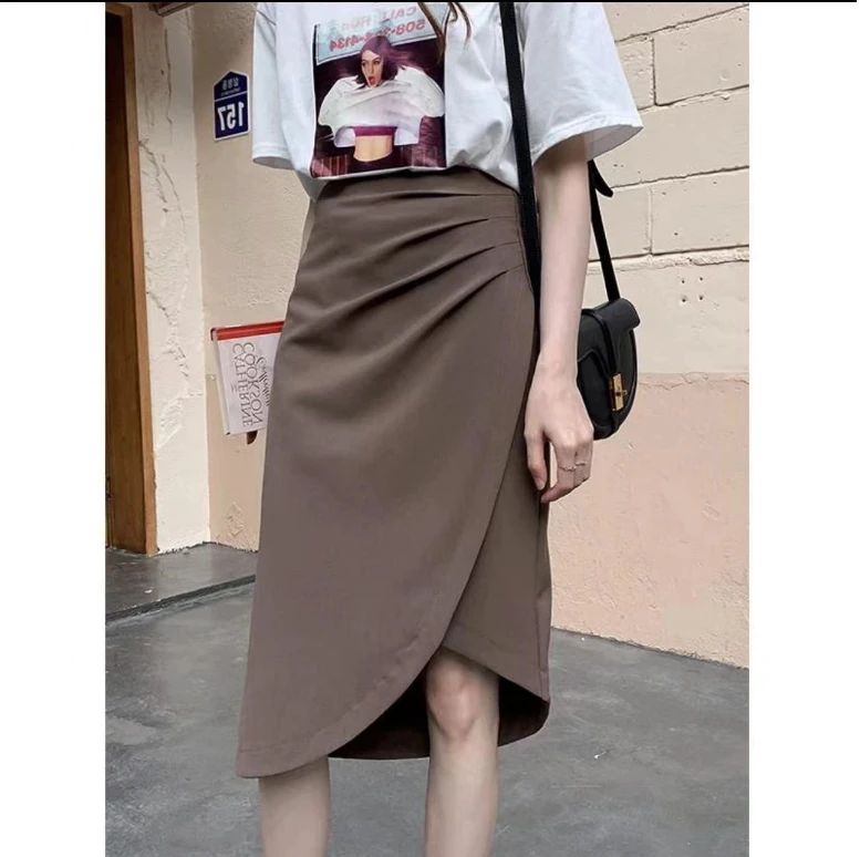 时尚不规则直筒半身裙高腰西装裙2024新款包臀裙36105-1（A18-3）