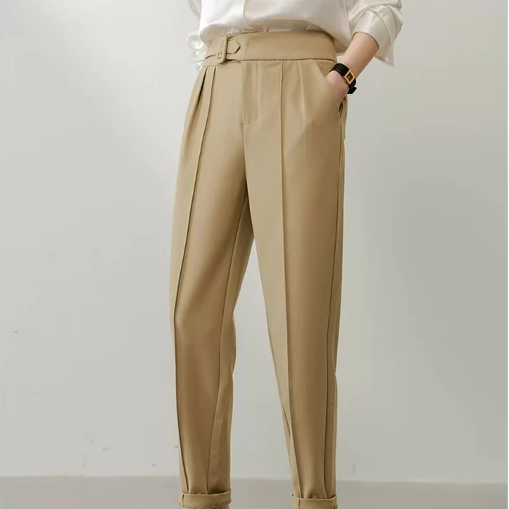 英伦风时尚休闲高腰西裤韩版设计感肌理小脚裤(B7-3)4359