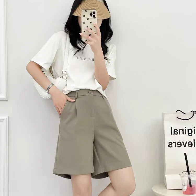 高腰西装短裤女夏季宽松A字显瘦休闲五分中裤10017(B16-7)