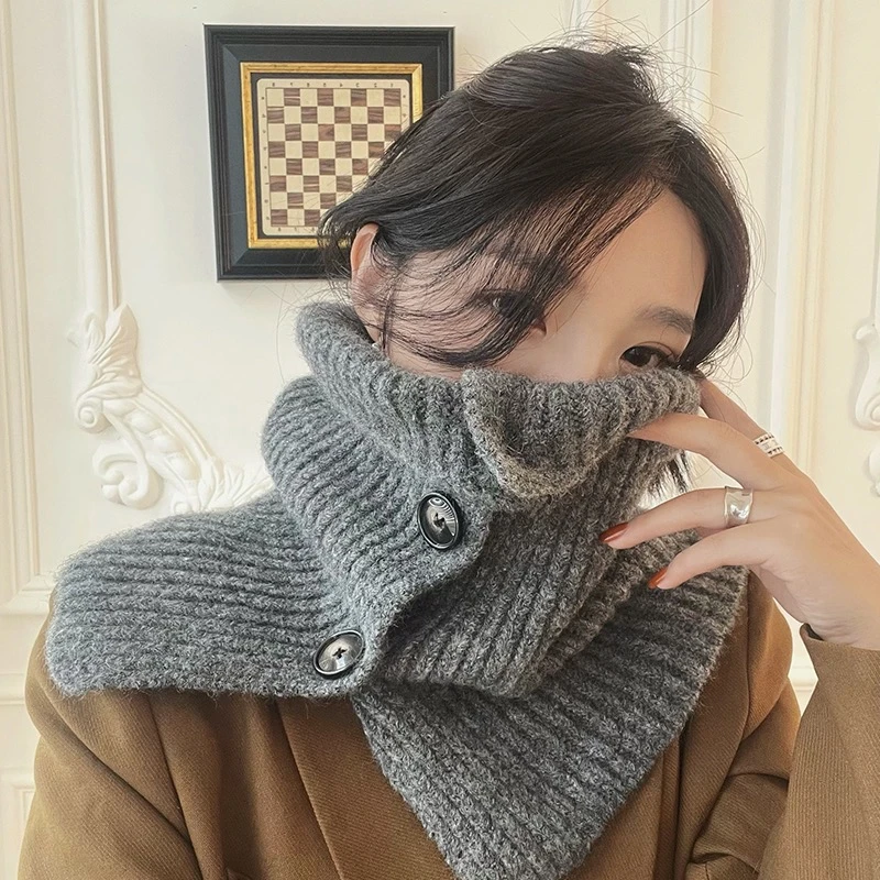 纽宽松扣一脖三戴假领秋冬围巾百搭披肩氛围感针织围巾加厚保暖