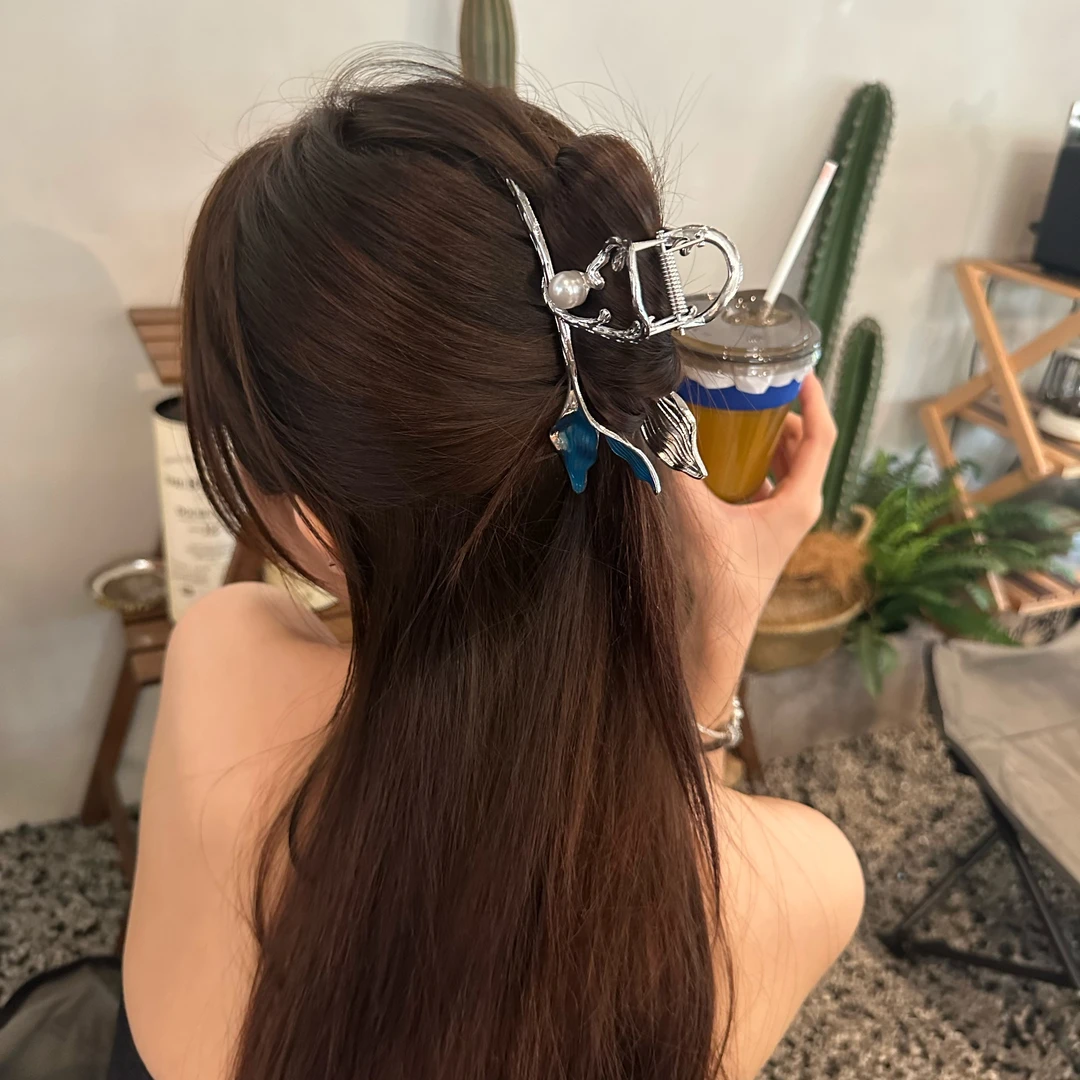 蓝色鱼尾大号鲨鱼夹小众气质抓夹后脑勺盘ins优雅简约网红时尚