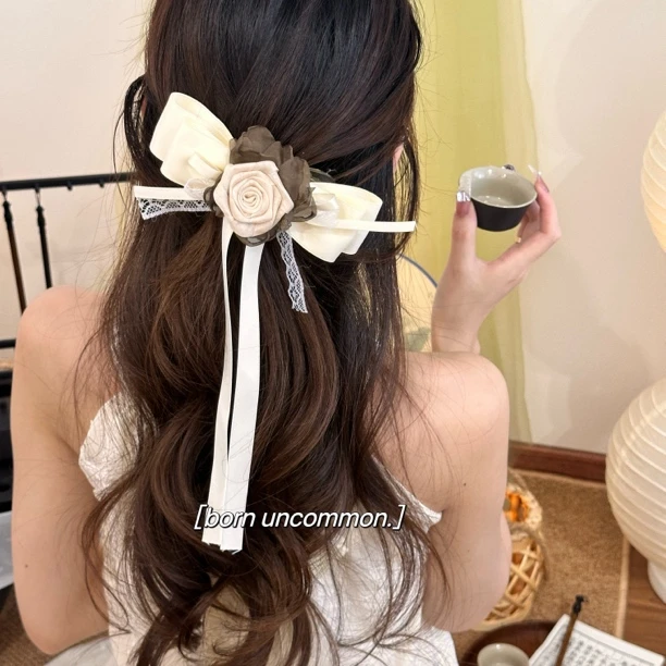 国风魅力蝴蝶结飘带发夹后脑勺半扎发鸭嘴夹高级感发饰头饰