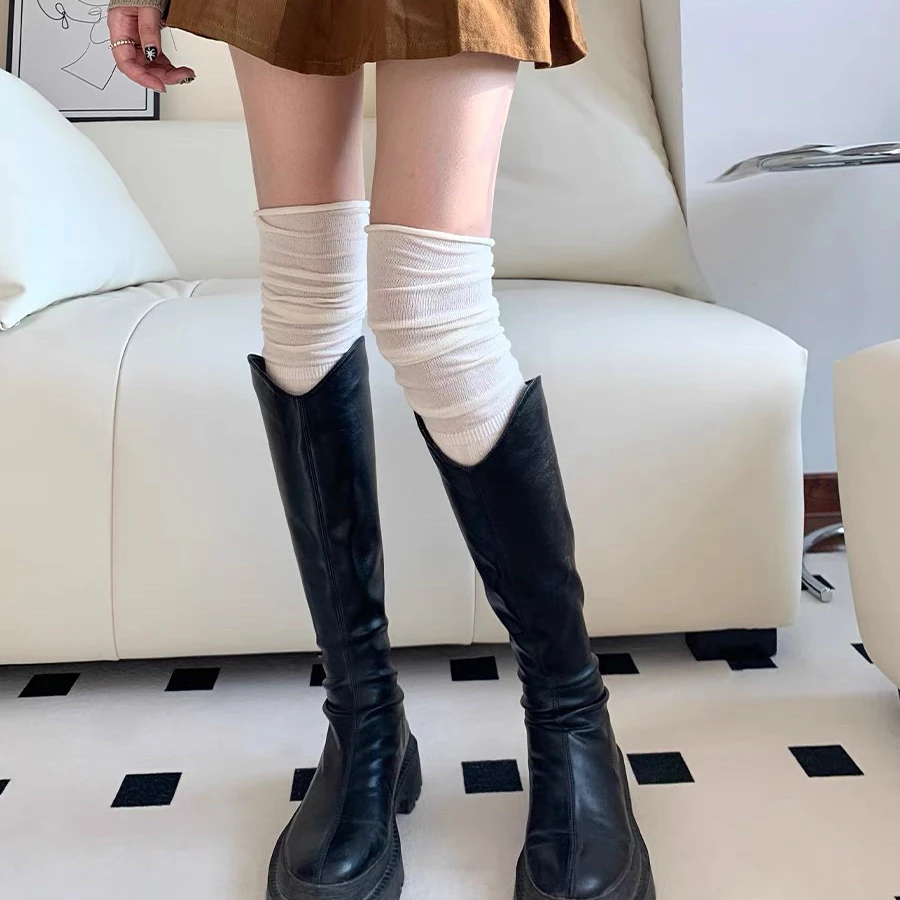 过膝袜女长筒袜春秋款奶白色长靴子大腿袜子秋冬防滑堆堆长袜