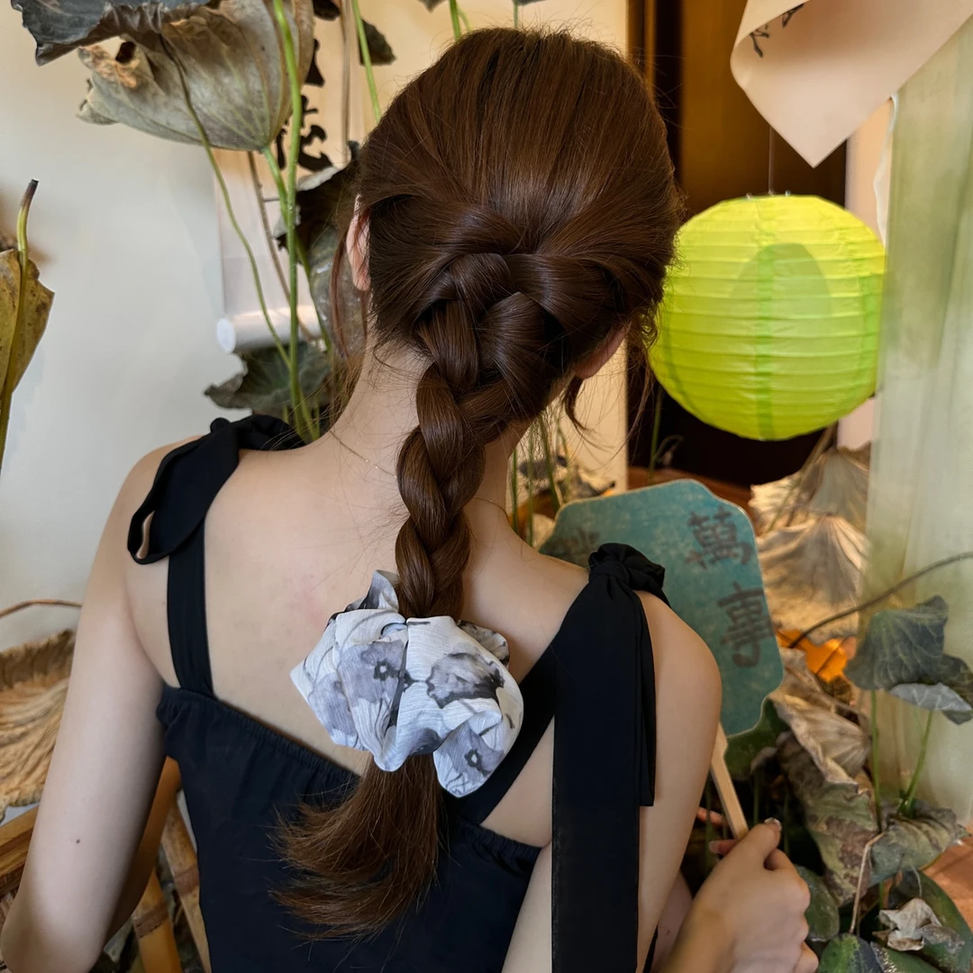 中式书法大肠发圈布艺黑白水墨画中国风发饰新款气质百搭头饰少女