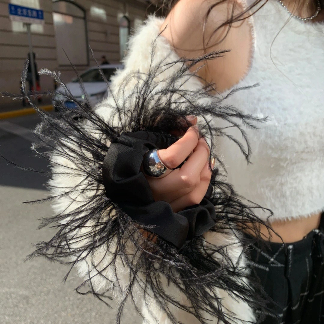 气质高级感毛毛大肠发圈女高马尾头绳简约扎头发皮筋发饰蓬松复古