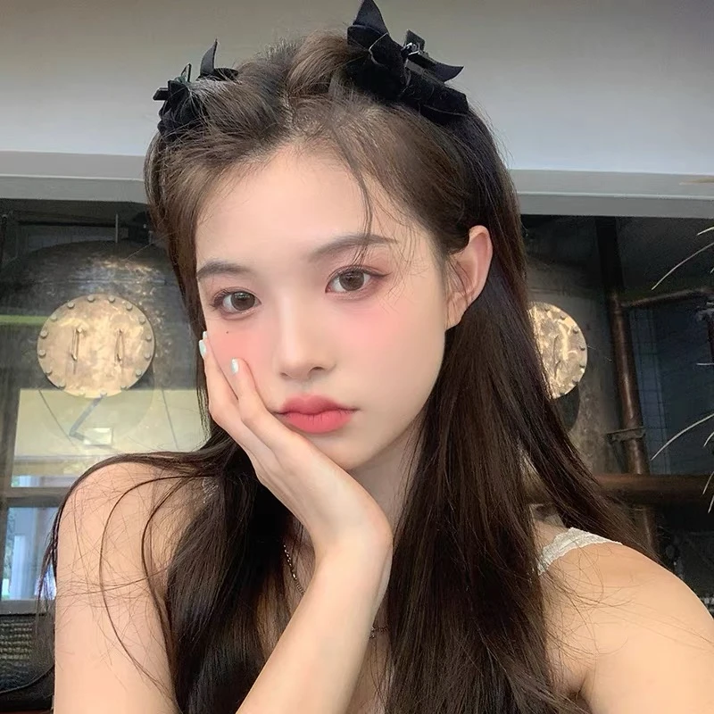 少女气质丝绒蝴蝶结发夹前额夹刘海夹ins小抓夹后脑勺抓夹