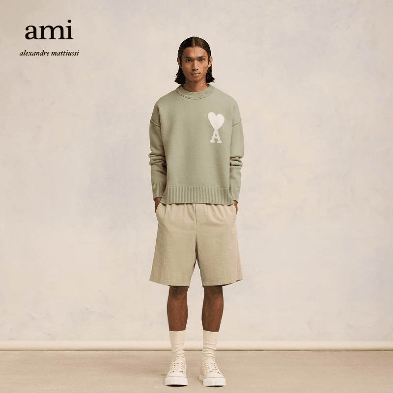 AMI男女同款24早春新款爱心款美利奴羊毛休闲圆领毛衣UKS006.018