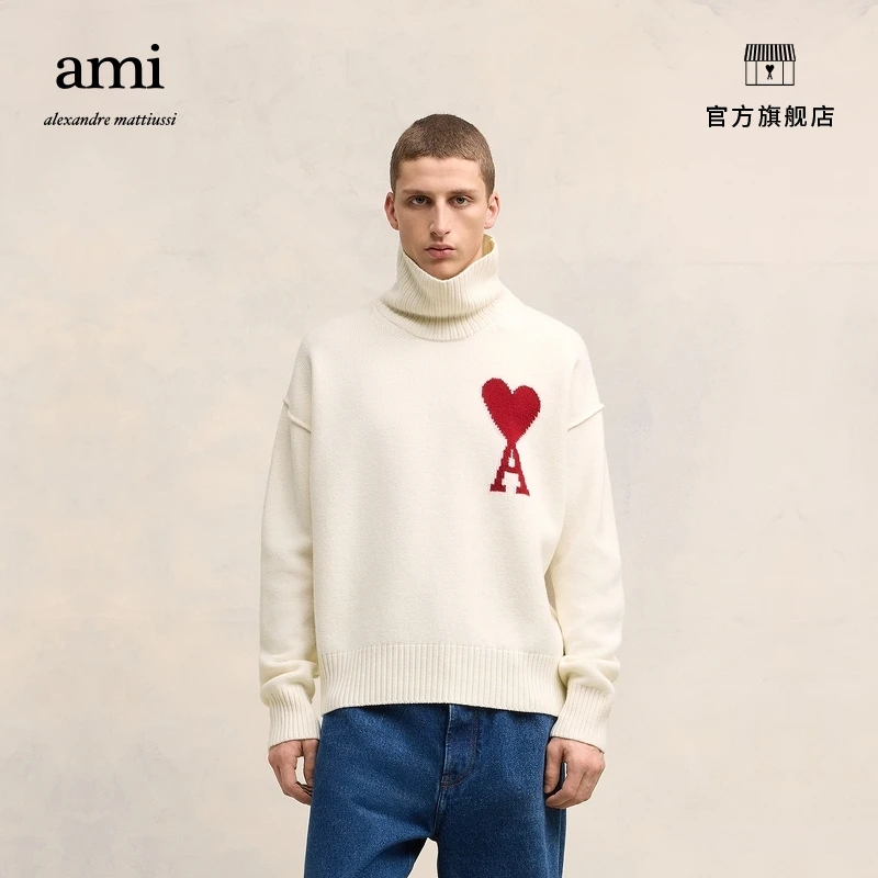 【秋季新品】AMIPARIS红色爱心纯色高领羊毛套头毛衣BFUKS406.018