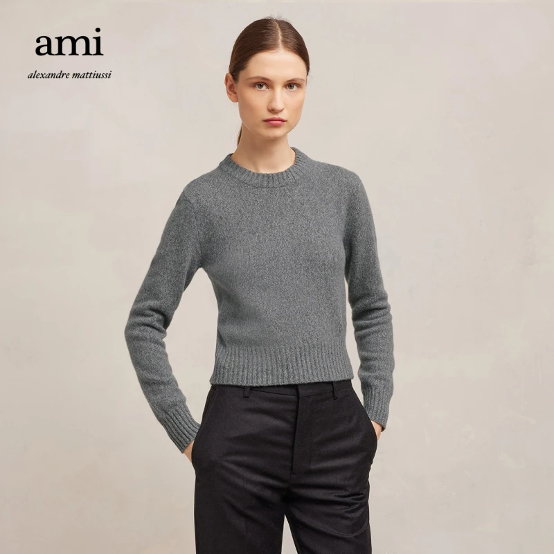 AMIPARIS女士爱心刺绣羊绒混纺休闲圆领针织毛衣FKS127.005