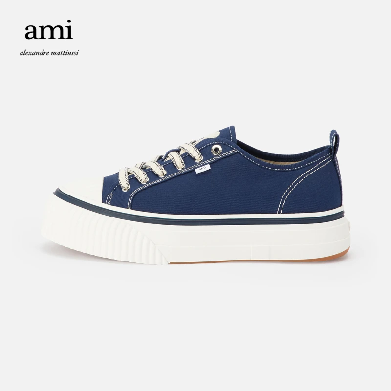 AMIPARIS经典款经典设计师圆头系带低帮帆布休闲鞋USN008.AW0006
