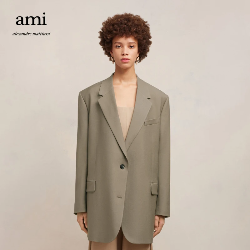 AMIPARIS女士莫兰迪色双扣羊毛宽松休闲西装AFBV301.WV0026