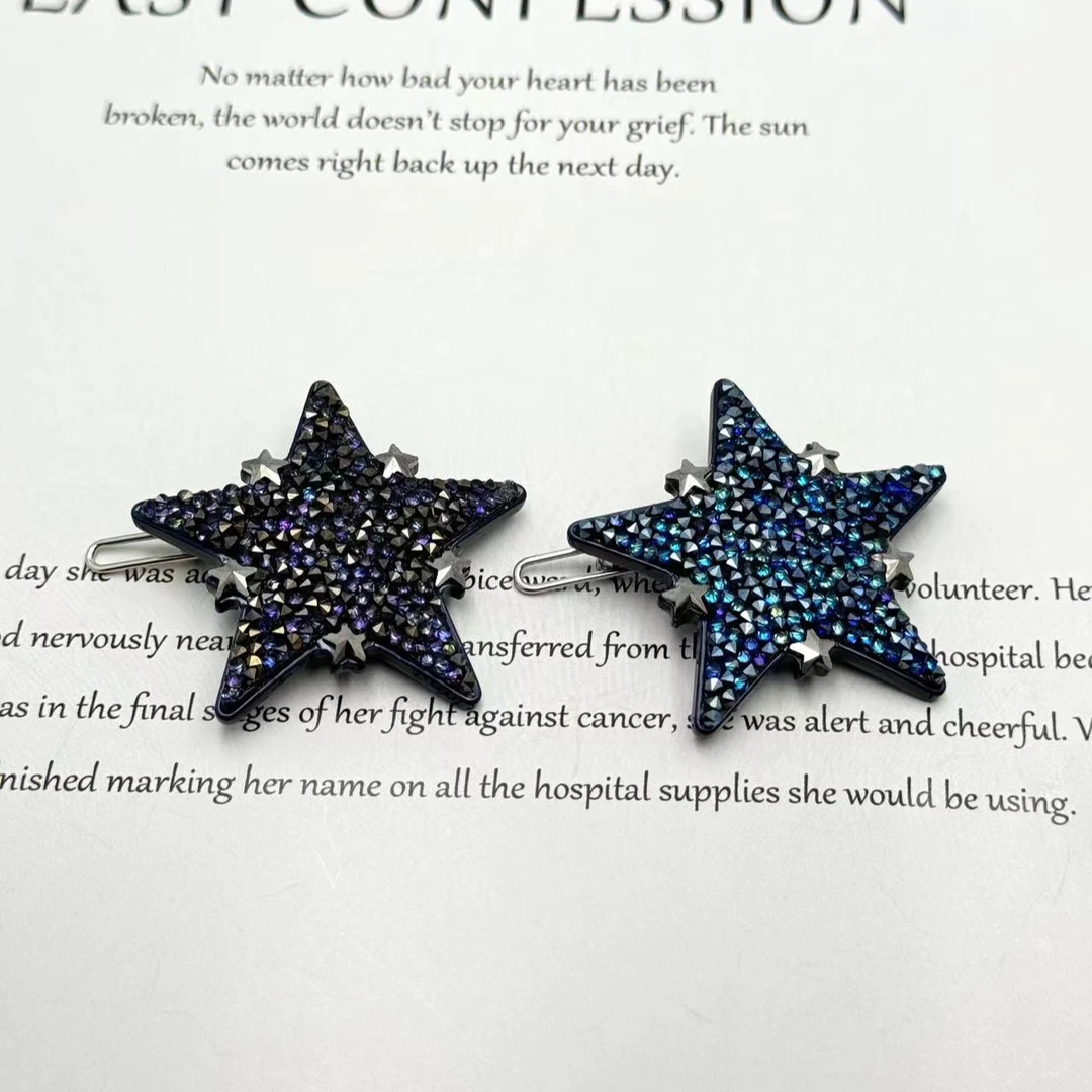 227施华洛砂糖星星扣夹3cm气质轻奢时尚百搭彩色蓝色韩版简约中古