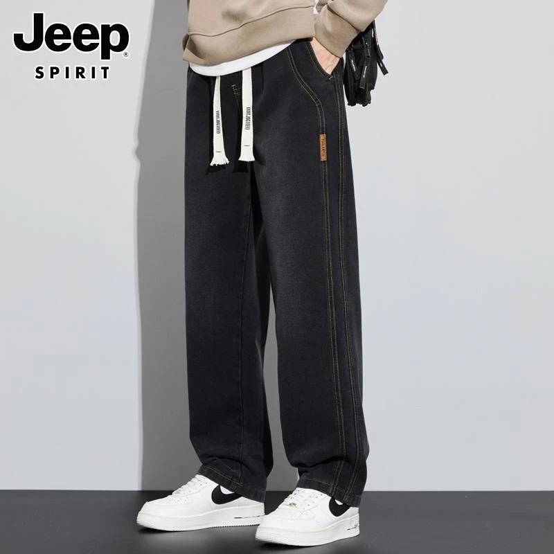 Jeep吉普牛仔裤男士秋冬季新款潮流宽松阔腿裤百搭直筒休闲长裤子