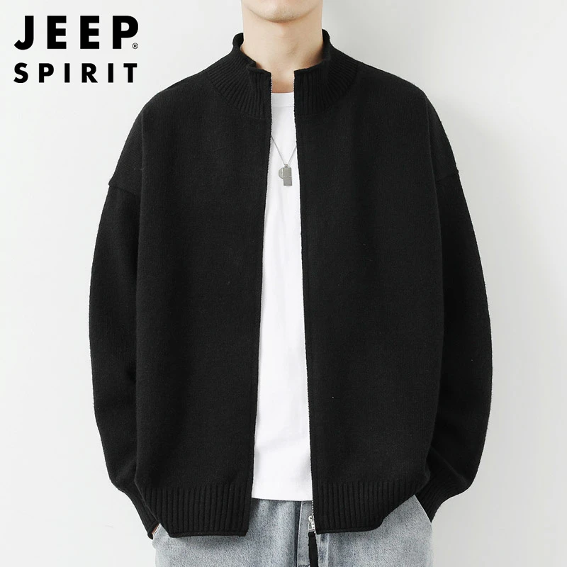 Jeep吉普男士开衫毛衣秋冬新款日系宽松慵懒风休闲立领针织衫外套