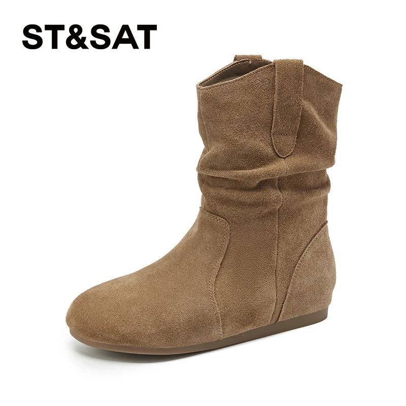 星期六时尚休闲短靴女2024年冬季新款百搭复古保暖显瘦潮流堆堆靴