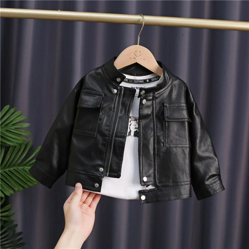 童装女童秋装皮衣2024新款春秋男宝宝夹克衫短款时尚儿童外套洋气