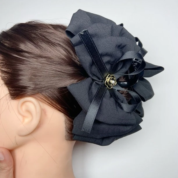 多层蝴蝶结发夹女脑勺发饰大号山茶花抓夹高级感显发量头饰鲨鱼夹
