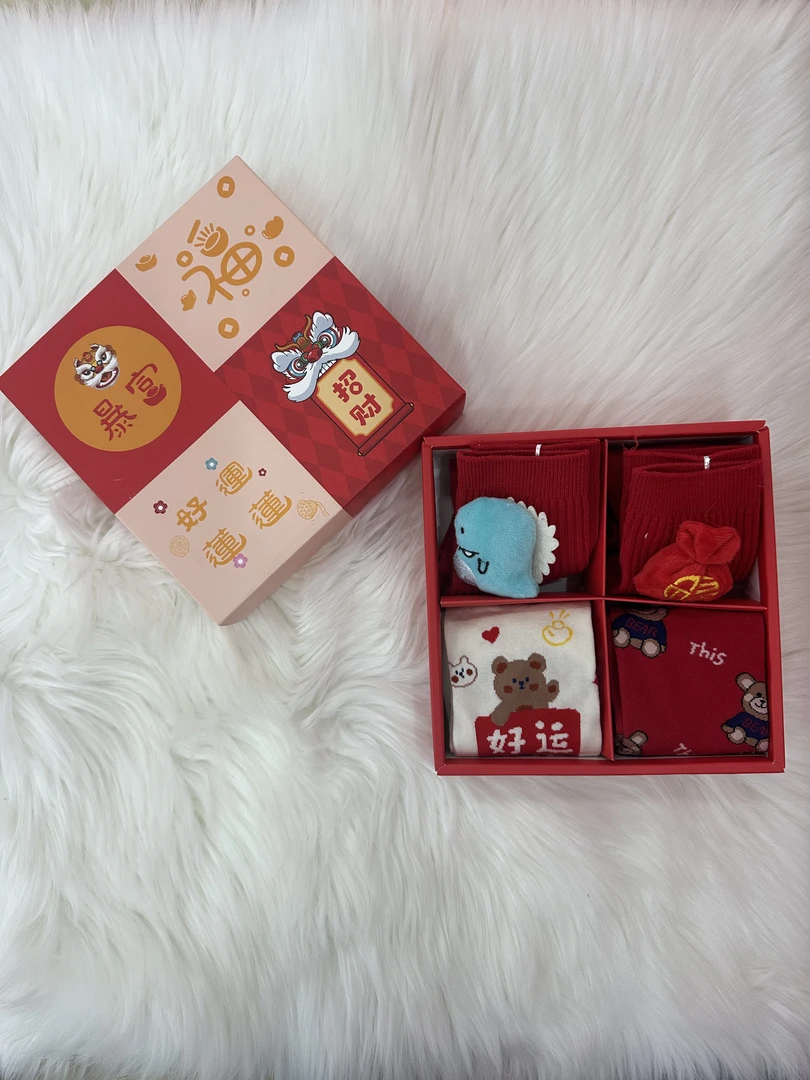 美逸红色女士袜子礼盒4双过年本命年必备款