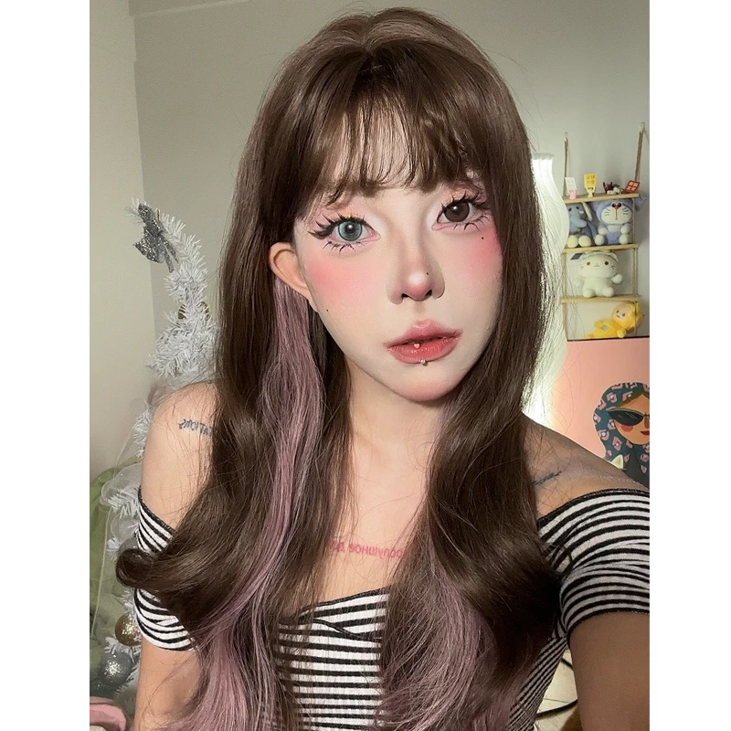 【机智专属】冷棕色渐变挑染粉假发女全头套时尚百搭发型氛围感假发