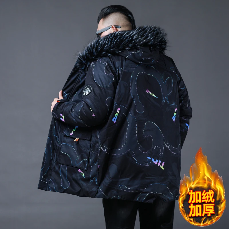 2022新款男士派克棉服加绒加厚保暖耐穿防寒服胖子中长款大码棉衣