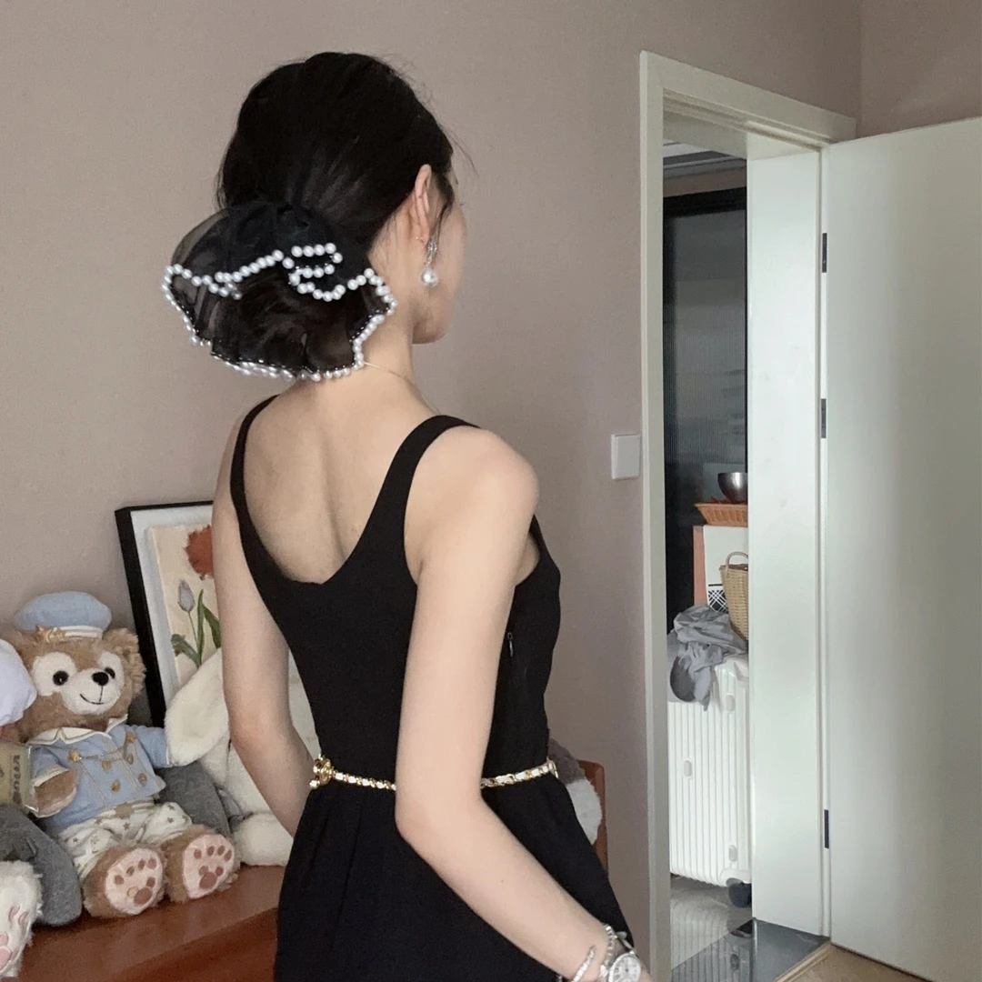 新娘小香风仿珍珠发饰赫本圈大肠发圈边缘钉珠时尚百搭气质发圈女