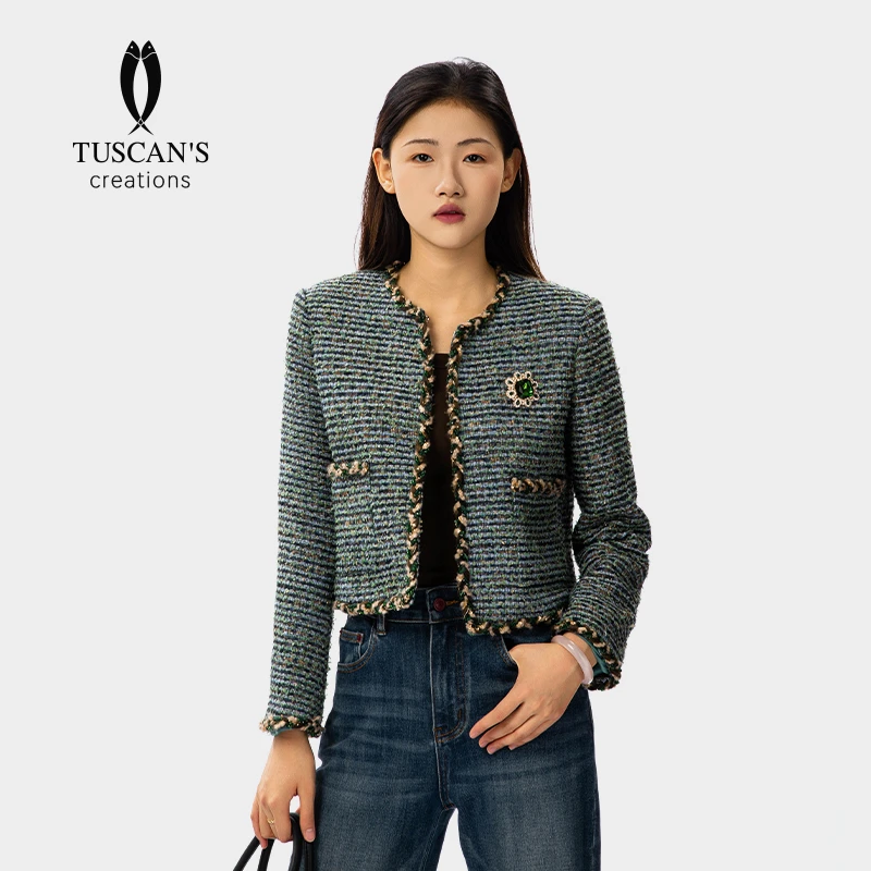 TUSCAN'S CREATIONS新款小香风短款外套秋季新款粗花呢时尚外套