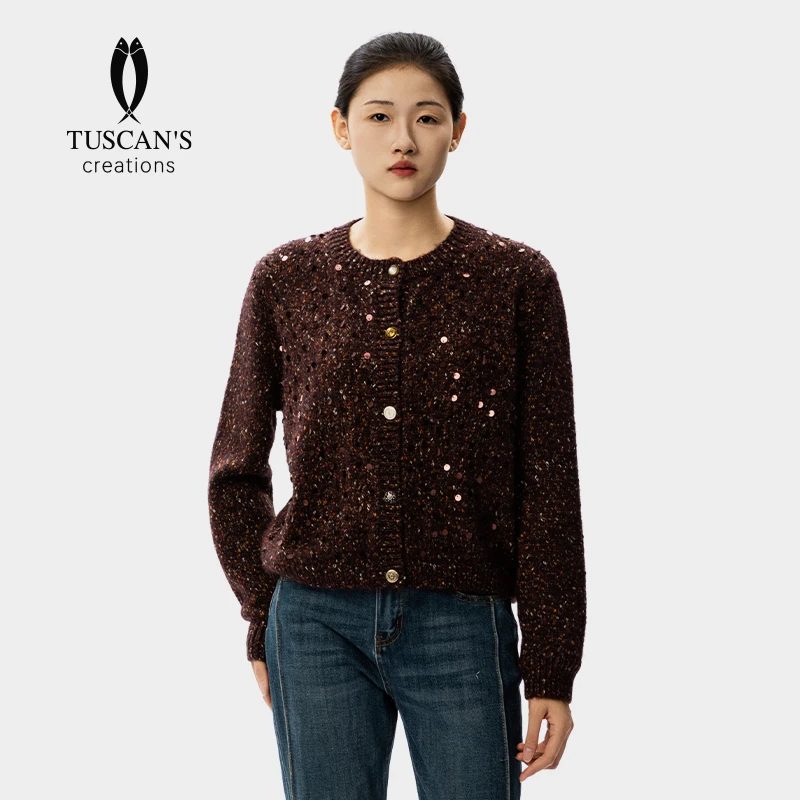 TUSCAN'S CREATIONS秋冬款品质女装毛织小香风开衫毛衣外套TS时代