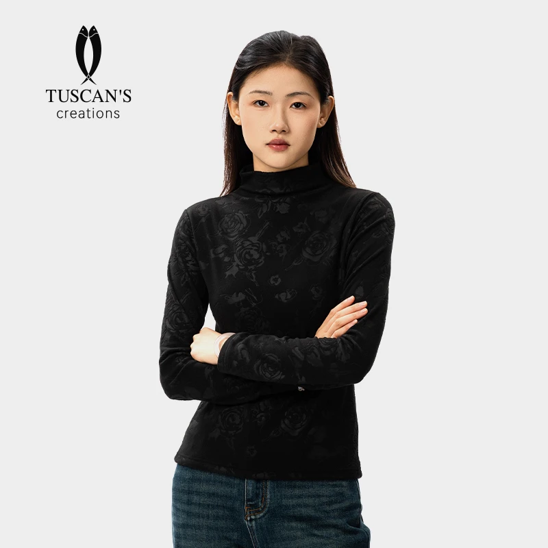 TUSCAN'S CREATIONS时尚百搭长袖针织T恤半高领修身保暖女士T恤