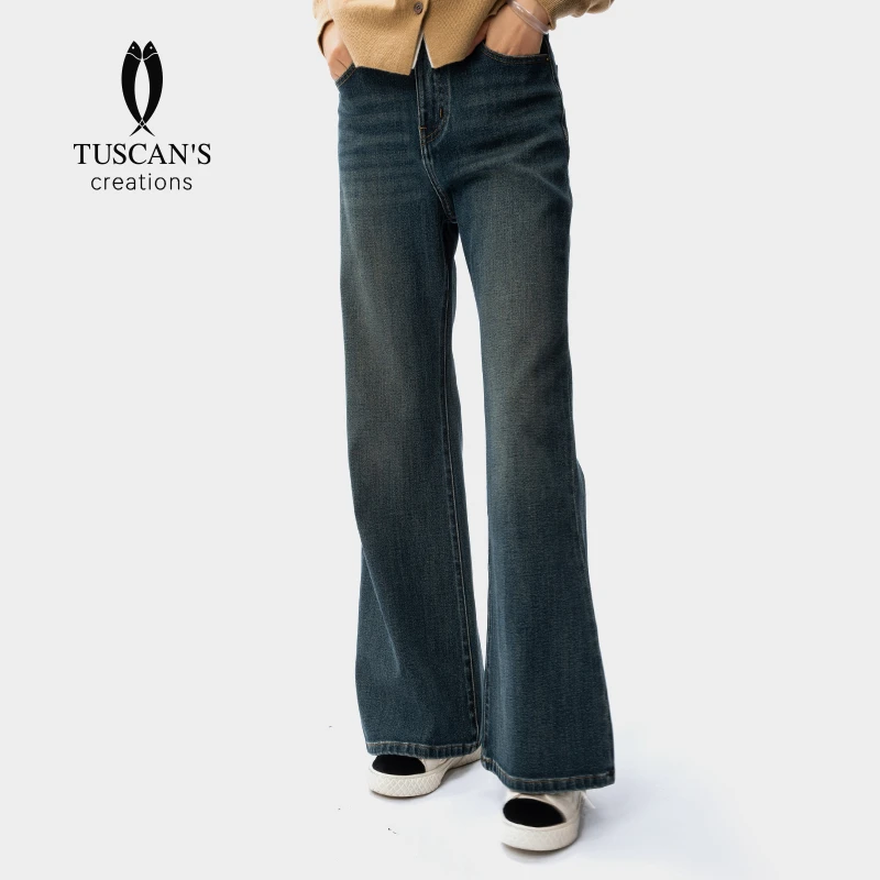 TUSCAN'S CREATIONS新款时尚百搭休闲复古高腰显瘦女士微喇牛仔裤