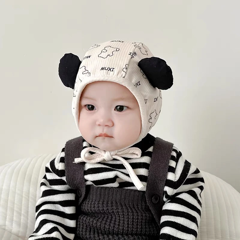 新款韩版婴幼儿秋冬季宝宝系带可爱甜美婴儿护耳帽超萌保暖胎帽