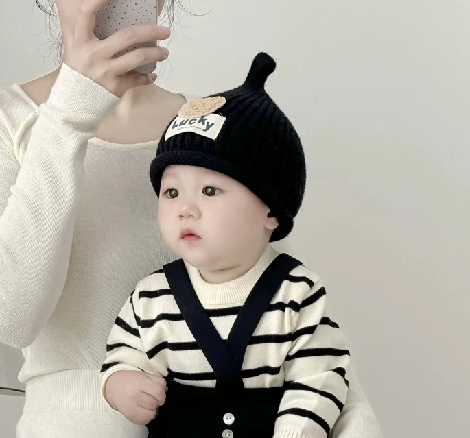 韩版婴幼儿ins秋冬针织套头可爱超萌啾啾帽男女套头针织可爱