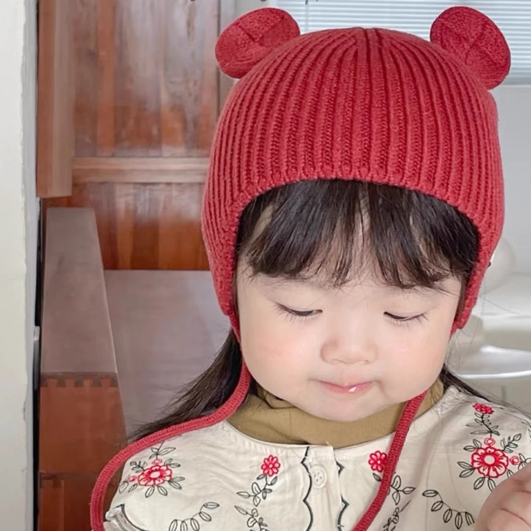 ins风小熊耳朵秋冬婴儿帽宝宝毛线帽婴幼儿秋冬季针织保暖新生儿