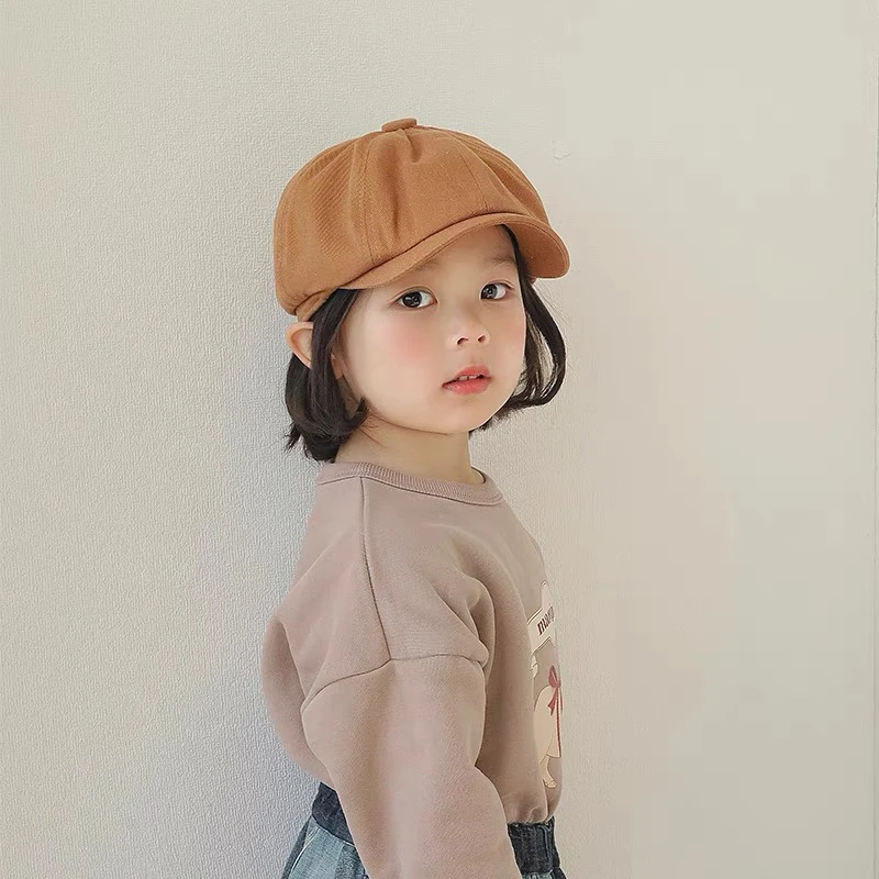 儿童贝雷帽春秋2024新款鸭舌洋气百搭宝宝秋天前进画家帽纯色