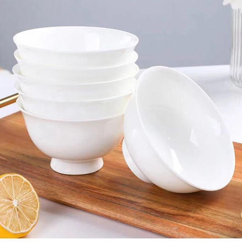 景德镇陶瓷器 高档骨瓷高脚饭碗 家用纯白吃饭碗 防烫手米饭碗